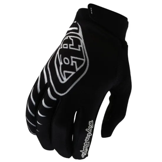 Черни мотокрос ръкавици TROY LEE DESIGNS GP Pro с бели лога, неопренова маншета и TPR защити на показалеца