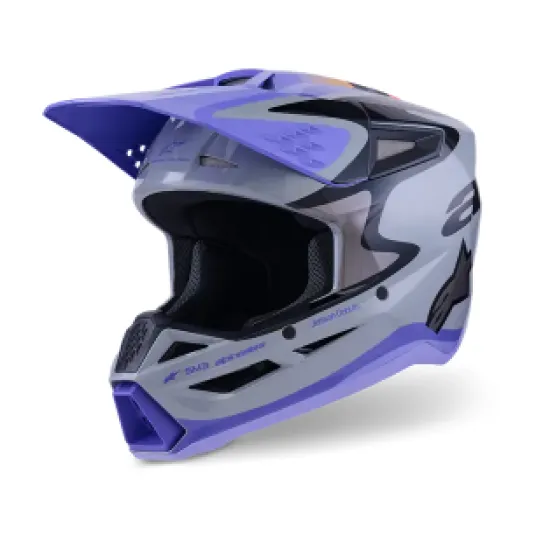 Мотокрос каска ALPINESTARS SM3 JETTSON GRAY/PUR/BLK – сиволилава офроуд каска с патентована защита