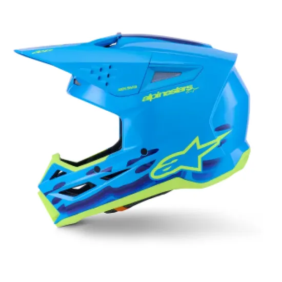 Мотокрос каска ALPINESTARS SM3 FORCE CYAN – синя MX каска с вентилация и защита