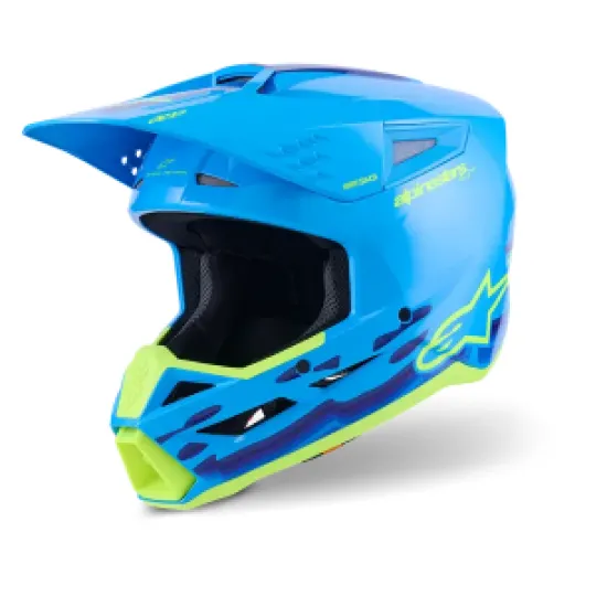 Мотокрос каска ALPINESTARS SM3 FORCE CYAN – синя MX каска с вентилация и защита