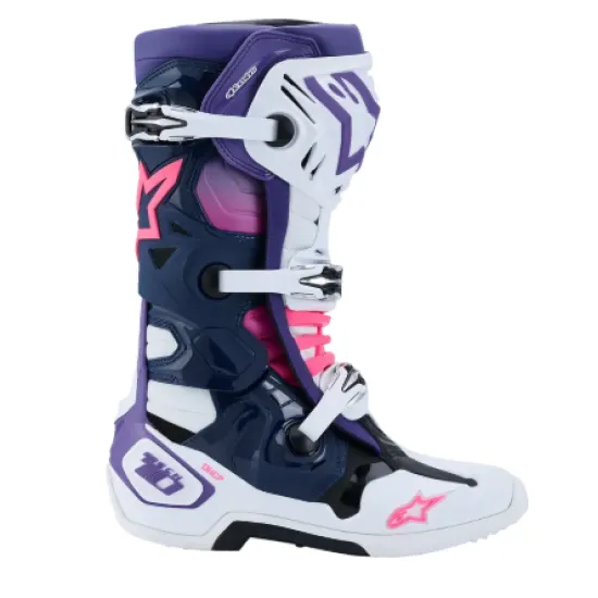Мотокрос ботуши Alpinestars Tech 10 White/Violet/Navy/Pink – защитни офроуд ботуши с олекотен дизайн
