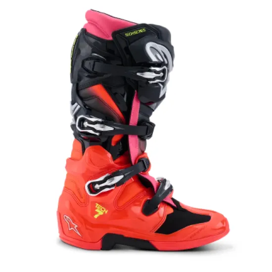 Мотокрос ботуши Alpinestars Tech 7 BLK/RD Fluo/Pink – защитни офроуд ботуши с модерна визия