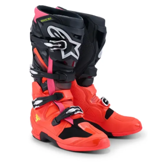 Мотокрос ботуши Alpinestars Tech 7 BLK/RD Fluo/Pink – защитни офроуд ботуши с модерна визия