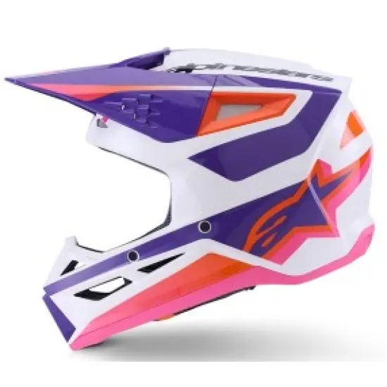 Мотокрос каска Alpinestars SM3 Heat White/Purple/Pink – лека и защитна каска с 17 отвора за вентилация