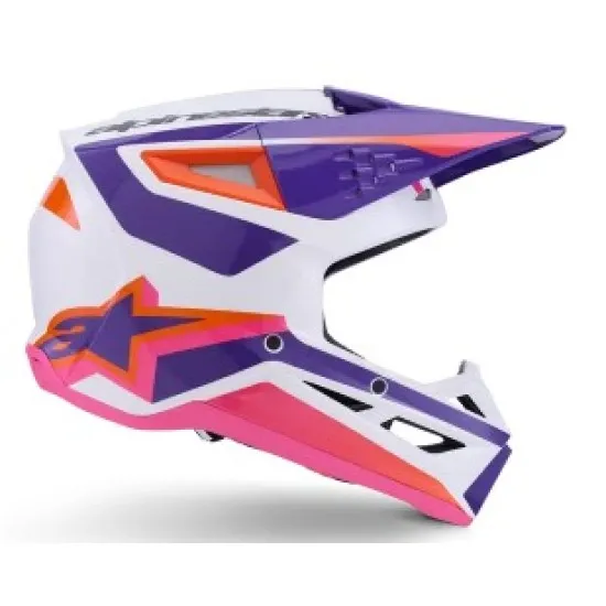 Мотокрос каска Alpinestars SM3 Heat White/Purple/Pink – лека и защитна каска с 17 отвора за вентилация