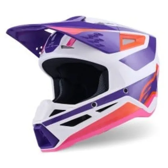 Мотокрос каска Alpinestars SM3 Heat White/Purple/Pink – лека и защитна каска с 17 отвора за вентилация