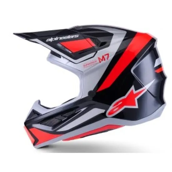Мотокрос каска Alpinestars SM7 RISE BLK/RD/SILV – офроуд каска с Plasma технология