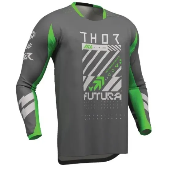 Мотокрос джърси THOR LAUNCHMODE FUTURA CHAR/GRN – влагоотвеждащо и еластично