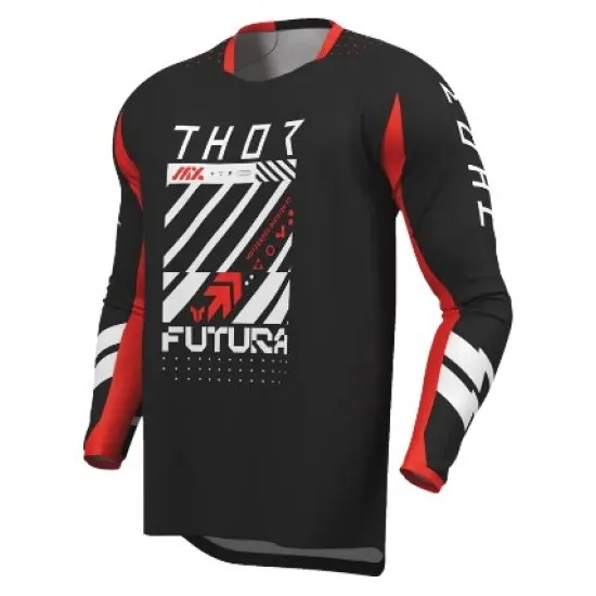 Мотокрос джърси THOR LAUNCHMODE FUTURA BLACK/RED – еластично, вентилирано и влагоотвеждащо