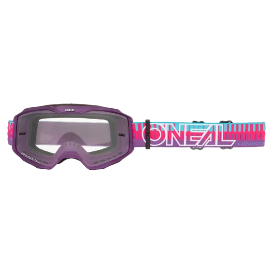 Мотокрос очила O'NEAL B-10 STRIPED PINK/PURPLE – CLEAR с прозрачна леща и UV защита