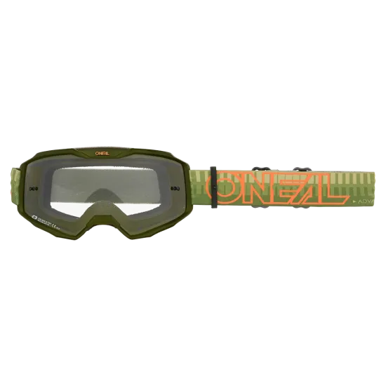 Мотокрос очила O'NEAL B-10 STRIPED GREEN/ORANGE – CLEAR с прозрачна леща и UV защита