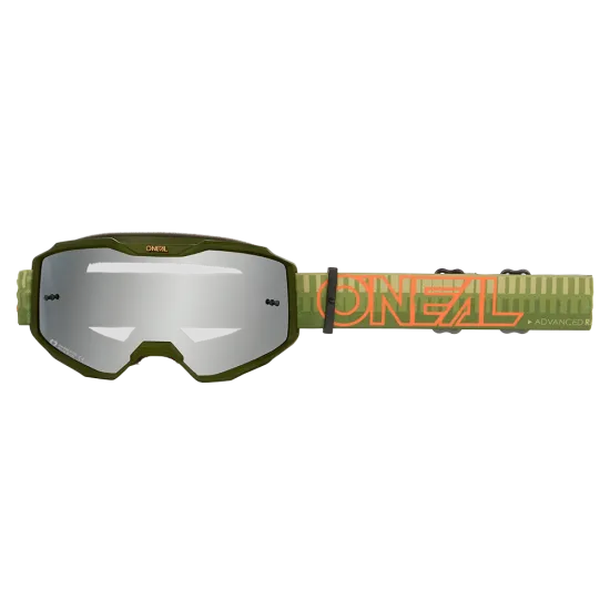 Мотокрос очила O'NEAL B-10 STRIPED GREEN/ORANGE – SILVER MIRROR с огледална леща и UV защита