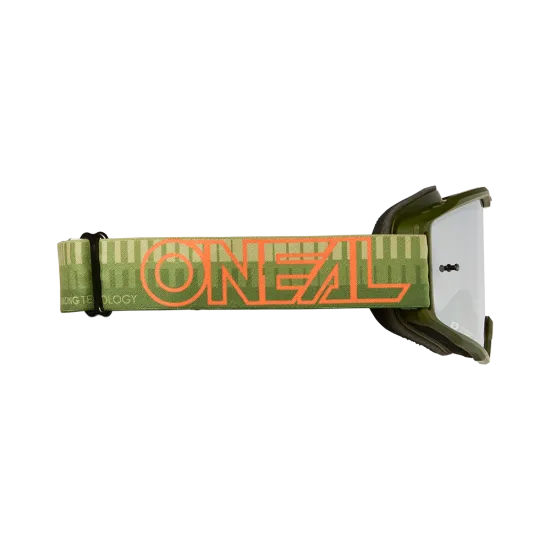 Мотокрос очила O'NEAL B-10 STRIPED GREEN/ORANGE – SILVER MIRROR с огледална леща и UV защита