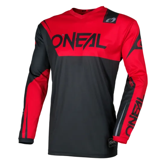 Мотокрос блуза O’NEAL ELEMENT RACEWEAR BLACK/RED V.26 – дишаща блуза с подсилени лакти и V-яка