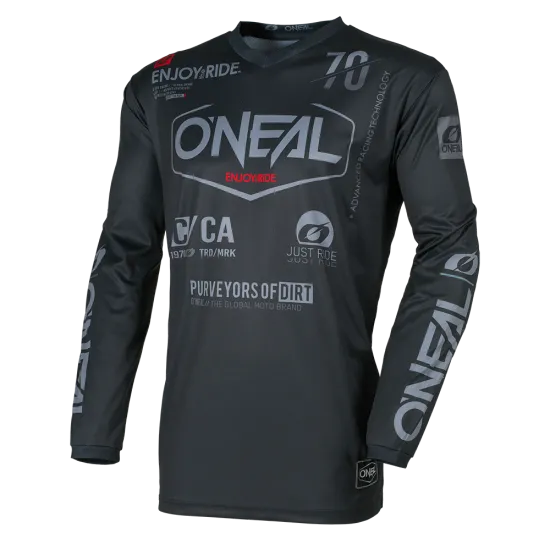 Мотокрос блуза O’NEAL ELEMENT BRAND BLACK/GRAY – дишаща блуза с подсилени лакти и V-яка