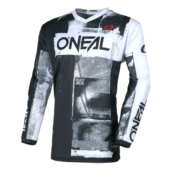 Мотокрос блуза O’NEAL ELEMENT ROLLER BLACK/WHITE – дишаща блуза с подсилени лакти и V-яка