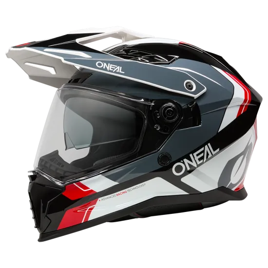 Ендуро каска O'NEAL D-SRS NOMAD BLACK/WHITE/RED V.26 с ABS коруба и вграден слънчев визьор