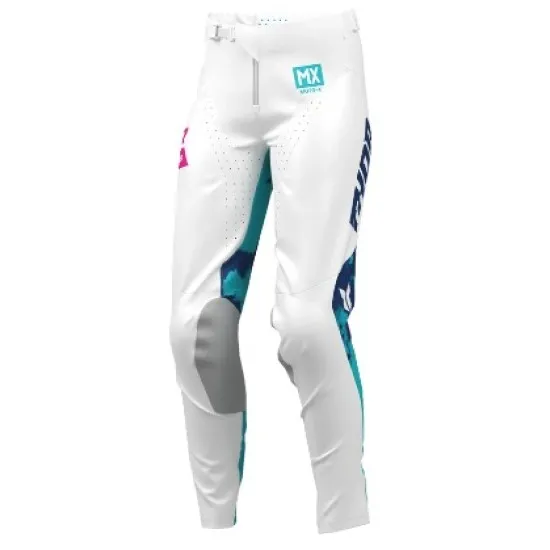 Дамски мотокрос бричове THOR WMN Launchmode Bleach White/Aqua с вентилация и кожени панели