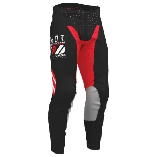 Мотокрос брич THOR Launchmode Futura Black/Red с кожени панели и лазерно изрязани отвори