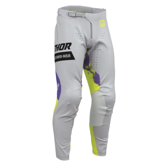 Мотокрос брич THOR Launchmode Bleach Gray/Acid с кожени панели и вентилация