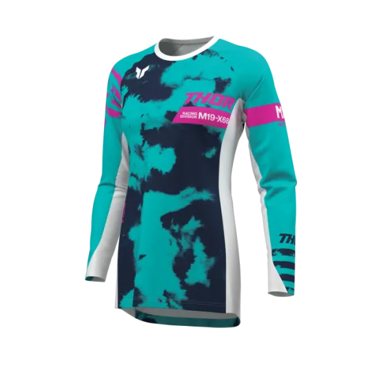 Дамско мотокрос джърси THOR LAUNCHMODE Bleach White/Aqua