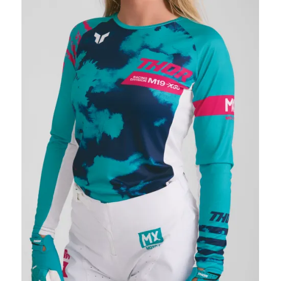 Дамско мотокрос джърси THOR LAUNCHMODE Bleach White/Aqua
