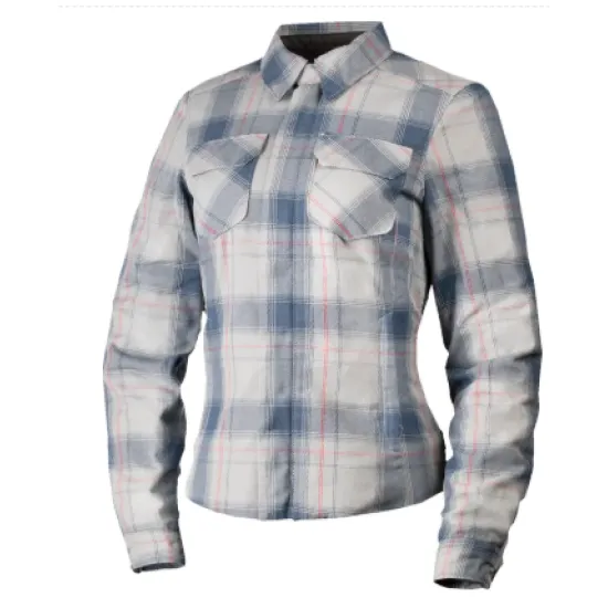 Дамска мото риза ICON Fallblock Flannel Grey – защитна риза с D3O протектори и вентилация