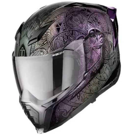 Каска ICON Ultraflite Opal Mandala MIPS Purple – лека FRP каска с MIPS защита и DropShield Ultra визьор