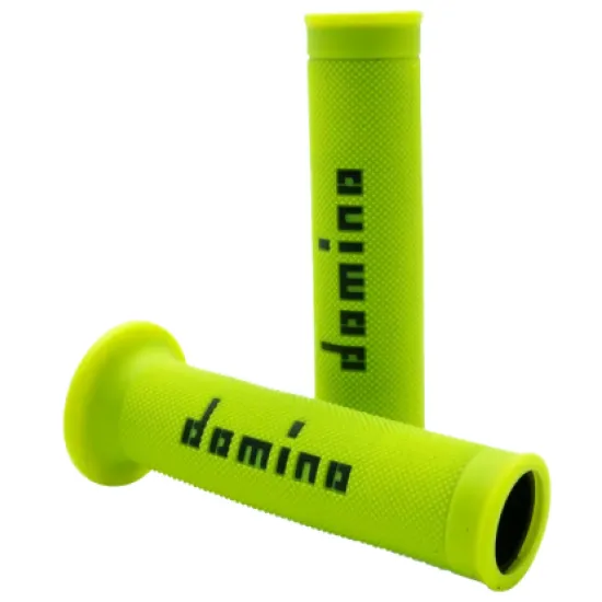 Комплект две ръкохватки Domino A010 в неоново жълто с диамантен релеф, черно лого Domino и двустранни фланци