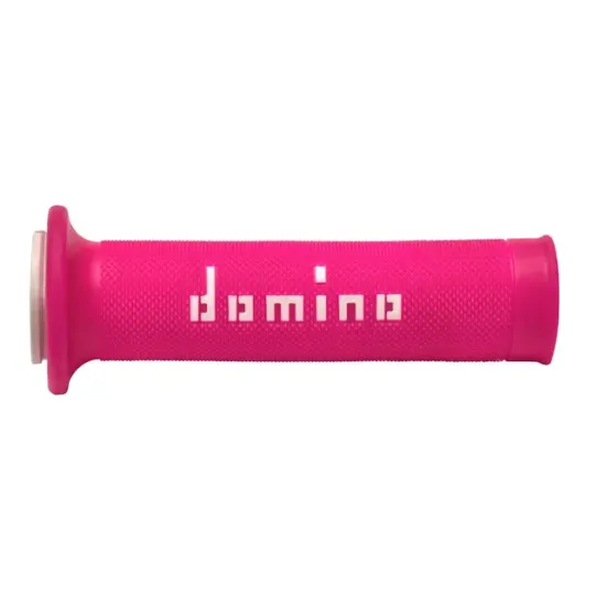Ръкохватки DOMINO GRIPS A010 FUCHSIA/WHITE – двойна каучукова смес и многопирамидална повърхност за спортни мотоциклети