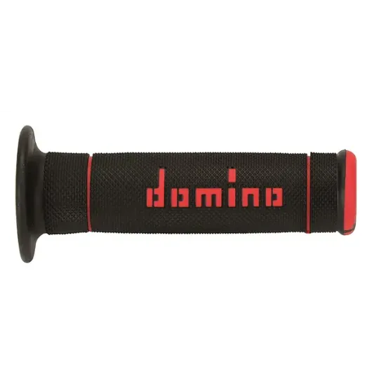 Ръкохватки DOMINO GRIPS A240 BLACK/RED – двойна термопластична смес и мултиконична повърхност за спортни мотоциклети