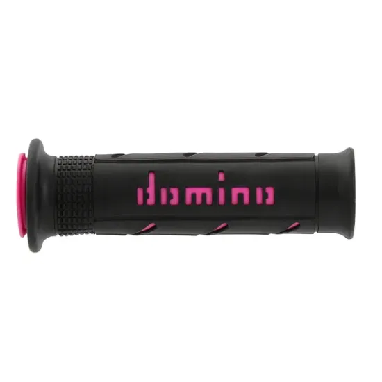 Ръкохватки DOMINO GRIPS A250 BLACK/FUCHSIA – двойна термопластична смес и меко покритие за спортни мотоциклети