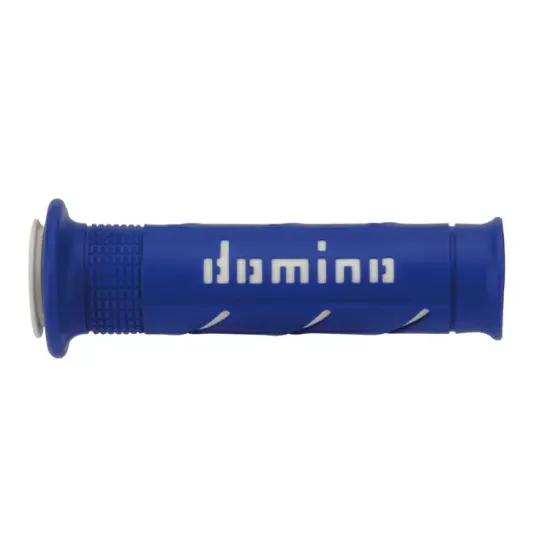 Ръкохватки DOMINO GRIPS A250 BLUE/WHITE – двойна термопластична смес и меко покритие за спортни мотоциклети