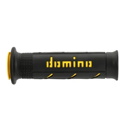 Ръкохватки DOMINO GRIPS A250 BLACK/YELLOW – двойна термопластична смес и меко покритие за спортни мотоциклети
