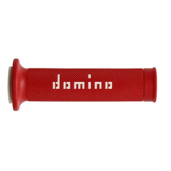 Ръкохватки DOMINO GRIPS A010 RED/WHITE – двойна каучукова смес и многопирамидална повърхност за спортни мотоциклети