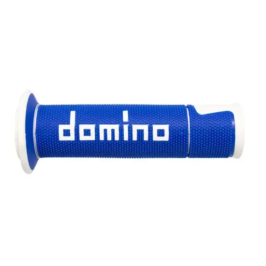 Ръкохватки DOMINO A450 Blue/White – двукомпонентни мото ръкохватки с мултиконично покритие