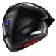 Черна карбонова каска SHARK AERON-GP с характерен carbon fiber дизайн, тъмен визьор, сини акценти и аеродинамичен спойлер