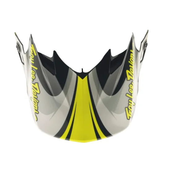 Козирка за мото каска TROY LEE DESIGNS GP Pro в сиво със стилизирани неоново жълти ленти и черни акценти