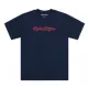 Тъмносиня тениска Troy Lee Designs с червено контурно лого Signature на гърдите и класическо обло деколте