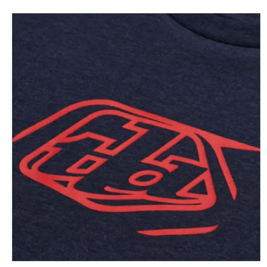Тъмносиня детска тениска Troy Lee Designs с червено овално лого на гърдите и класическо обло деколте