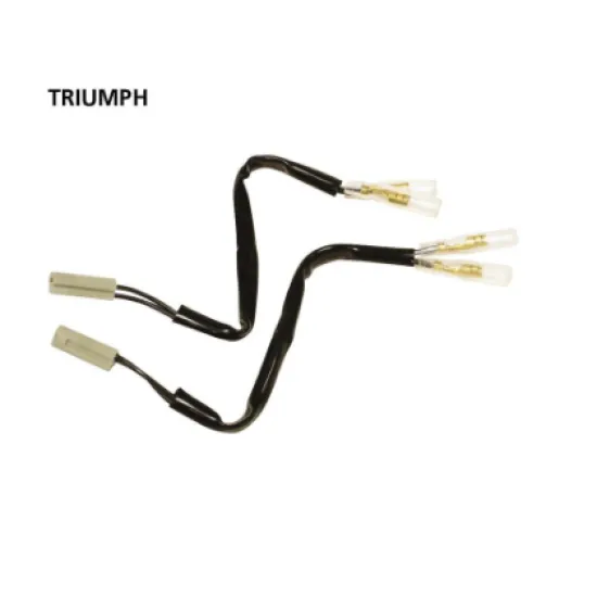 Два черни адаптерни кабела Oxford за Triumph мотоциклети с оригинални конектори от едната страна и bullet конектори от другата
