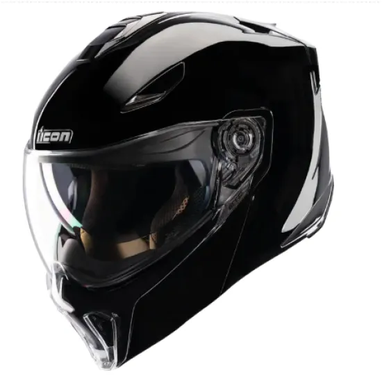 Отваряема каска ICON Threshold Solid Modular BLACK GLOSS – модулна каска с Dropshield визьор