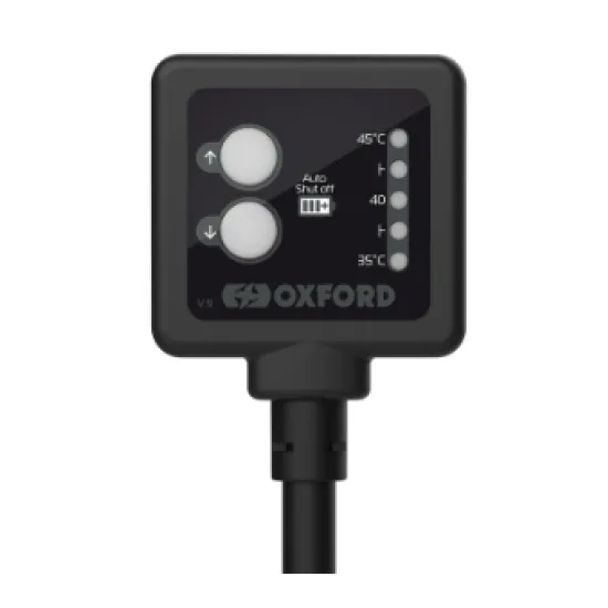 Черен контролер OXFORD Hotgrips Evo V9 с два бутона, LED индикатори и кабели с месингови терминали
