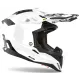 Бяла гланцова мотокрос каска AIROH AVIATOR 3 с черни акценти, аеродинамична козирка, вентилационни отвори на горната част и характерния AIROH лого