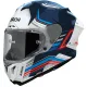 Спортна каска AIROH GP800 Hurricane Gloss с бяло-синьо-червен дизайн, прозрачен визьор, агресивни линии и глянцова HPC Carbon повърхност