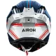 Спортна каска AIROH GP800 Hurricane Gloss с бяло-синьо-червен дизайн, прозрачен визьор, агресивни линии и глянцова HPC Carbon повърхност