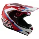 Червено-бяла детска мотокрос каска Troy Lee Designs GP Shutter с контрастни сини елементи, черен визьор и характерните TLD лога