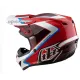 Червено-бяла детска мотокрос каска Troy Lee Designs GP Shutter с контрастни сини елементи, черен визьор и характерните TLD лога