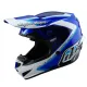 Детска мотокрос каска Troy Lee Designs GP Shutter в синьо-бяла цветова схема с геометричен дизайн, издължен визьор и множество вентилационни отвори