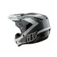 Сиво-бяла мотокрос каска Troy Lee Designs GP Shutter с геометричен дизайн, TLD лого и удължен визьор, показана от профил и отгоре